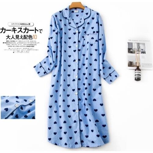 Autumn women fashion comfortable flannel fabric lounge sleepshirt female multi-color print cotton nightdress