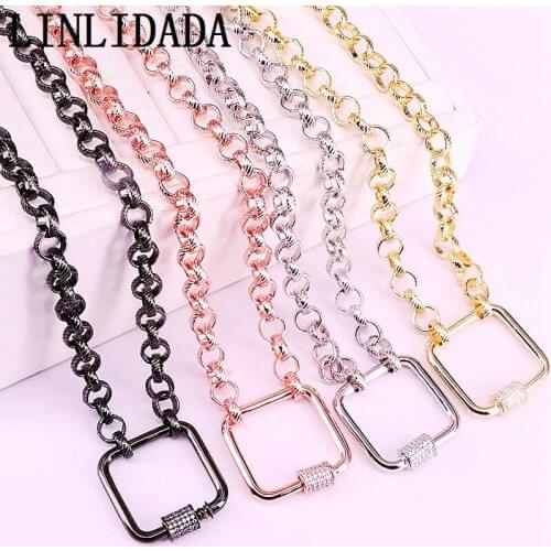 5Pcs Square Shape Lock Necklace Gold Rose Gold Gun black Carabiner Lock Necklace Cz Lock Screw Clasp Necklace