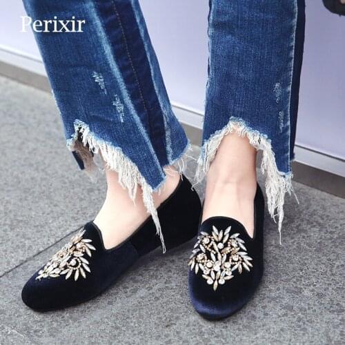 Perixir Ladies Flat Shoes Suede Shallow Mouth Solid Color Rhinestone Decoration Round Toe New Spring And Summer Classic Shoes