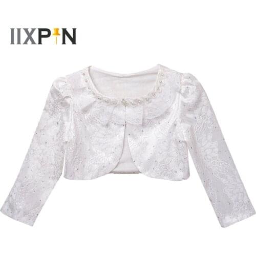 Girls Long Sleeve Cardigan Floral Lace Bolero Shrug Shawls Girl Princess Dresses Boleros Birthday Costume Party Jackets Coat