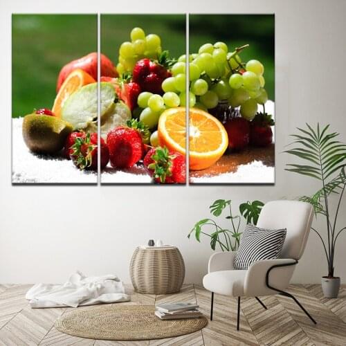 Posters animal Canvas Pictures Wall Art 3 Pieces Abstract Food fruit HD Prints Paintings Frame Modern restaurant Room Home Decor
