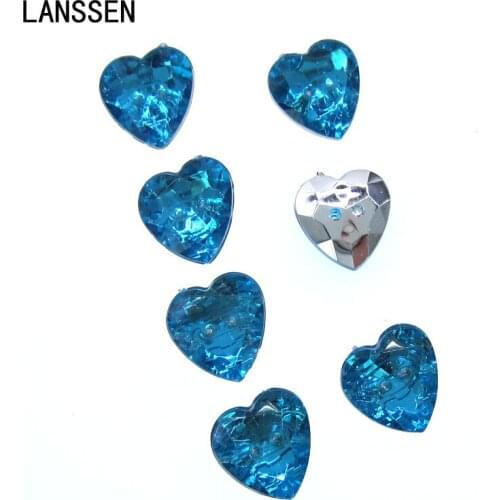 50pcs 1/2" Blue Heart Button Acrylic Button Shiny Buttons Two Holes Sewing Button For Craft Scrapbooking 13mm