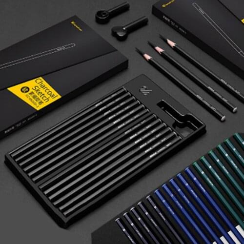 Tenwin MS5550 Sketch Charcoal Pen Soft/Medium/Hard 12pcs Wooden Pencils Sketch Drawing Painting Charcoal Pencils Art Supplies