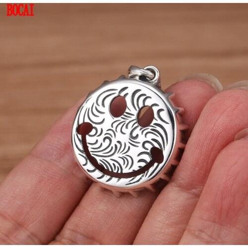 S925 sterling silver personalized smiley face bottle cap Tang grass pattern pendant