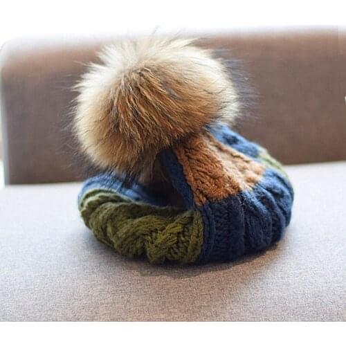 Winter thick warm Removable fur pompoms French artist pumpkin hats Adult women casual Patchwork beret caps