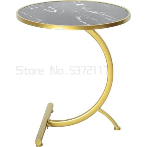 Modern simple iron tea table bedroom living room sofa imitation marble round table Nordic small side table