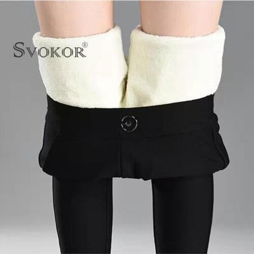 SVOKOR Plush Cashmere Thickened Winter Pants Warm Plus Size High-Waist Leggings Cold-Resistant Slim-Fit Skinny Pencil Pants