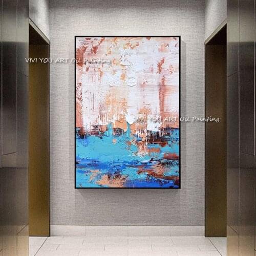 Handmade Thick oil painting Abstract blue white Thick Texutre Wall Art Picture For Living Room Bedroom Home Decor
