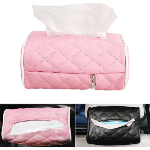 Auto Tissue Box PU Leather Car Sun Visor Seat Back Paper Towels Organizer Holder Auto Interior Storage Decoration
