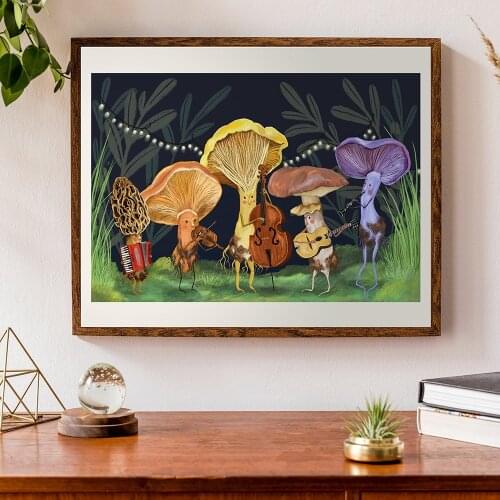 Vintage Funny Forest Mushroom Music Wall Art Canvas Painting Nordic Posters and Prints Wall Pictures for Living Home Decoration