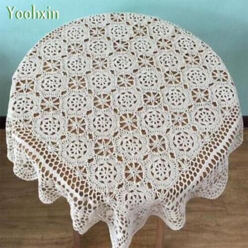 Vintage Handmade crochet white table cloth towel cover placemat dining lace cotton square tablecloth mat Christmas wedding decor