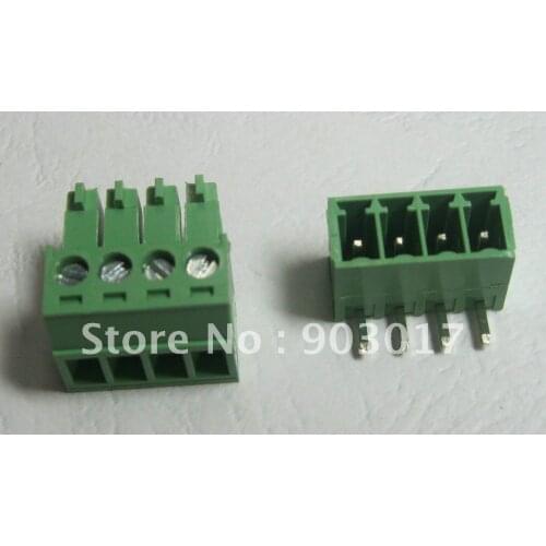 200 pcs Pitch 3.81mm Angle 4pin/way Screw Terminal Block Connector Green Color Pluggable Type with angle pin