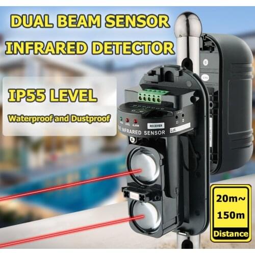Waterproof Dual Beam Sensor Active Infrared Intrusion Detector IR 20m~150m Outdoor Perimeter Wall Barrier Fence for GSM Alarm