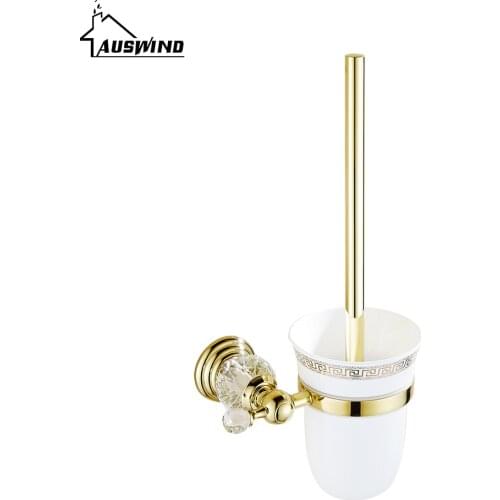 High Quality Crystal Decoration Gold Brass Toilet Brush Holders Bathroom Shelf Accessories
