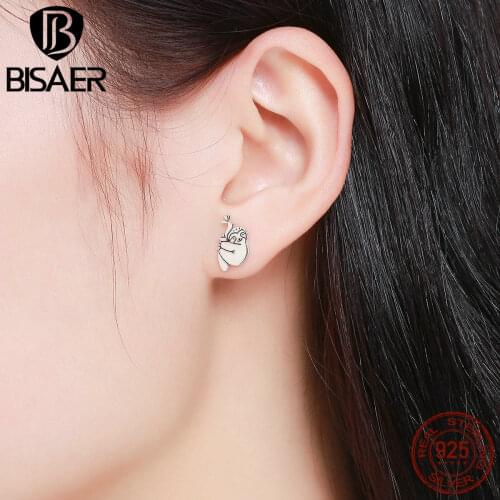 Genuine 100% 925 Sterling Silver Lovely Sloth Cute Face Small Stud Earrings Women Girl Sterling Silver Jewelry Birthday Gift