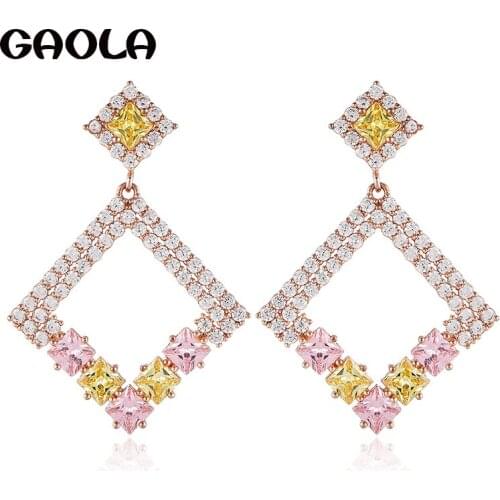 GAOLA New Design Cubic Zirconia Stone Fashion Square Shape Earrings Women Fashion Gift GLE9161