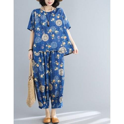 2021 New Arrival Thin Soft Cotton Loose Women Clothes Set Tops Wide Leg Pants Two Piece Fashion Summer Set Travel Casual Sets