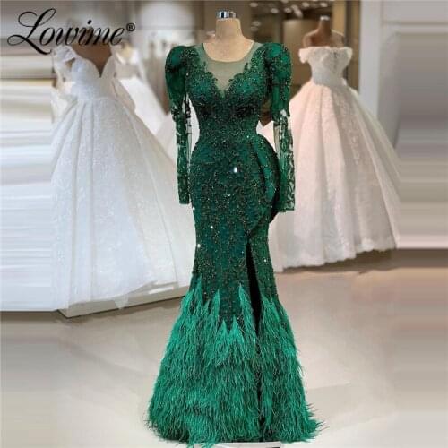 Robe Feather Green Evening Dresses Woman Party Night Gowns 2020 New Custom Dubai Arabic Beaded Crystals Mermaid Prom Dress