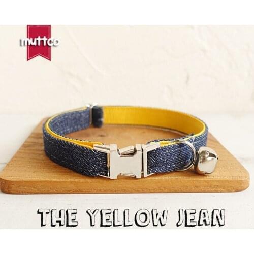 10pcs/lot MUTTCO Retailing self-design cat collar THE YELLOW JEAN handmade collar mazarine and yellow 2 sizes cat collar UCC037