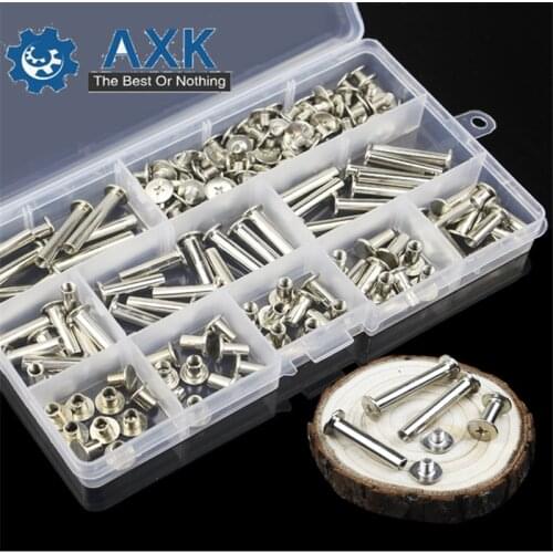 180pcs Nickel/Brass Plated Chicago Screws Assortment Kits,Snap Rivet Books Butt Screw Kits,Photo Album Binding Screw Assort Kits