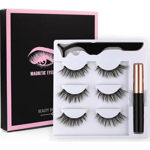3d Magnetic Eyelashes 3Pairs Eyeliner Set Natural Long In Bulk Wholesale Waterproof Lasting Magnet Lashes Eyeliner Tweezer Kit