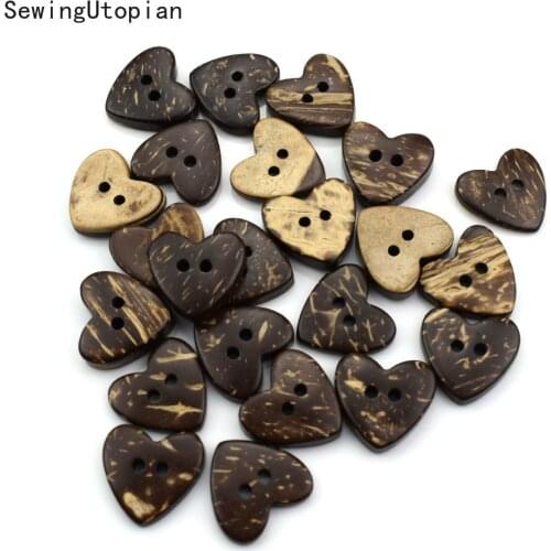 50PCS Heart Natural Coconut Buttons Diy Sewing Garment Accessories Wooden Flatback Button for Scrapbooking Decoration