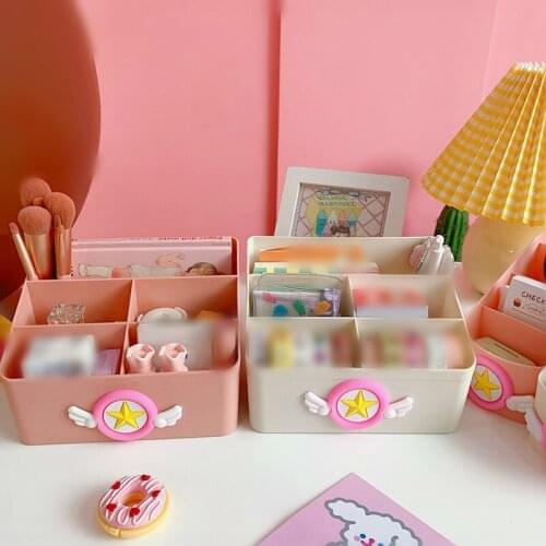 Anime Sailor Moon Card Captor Sakura Action Figure Multi Grid Plastic Jewelry Cosmetic Storage Box Desktop Organizer Pen Holder