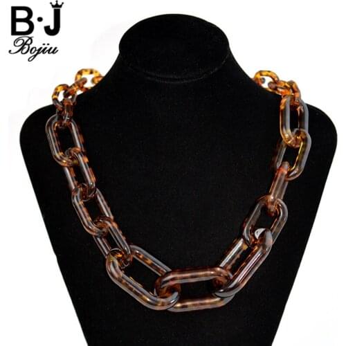 BOJIU Bohemia Resin Leopard Choker Necklace Chain Necklace For Women Charm Fashion Link Accessories Plastic Chain NK1040