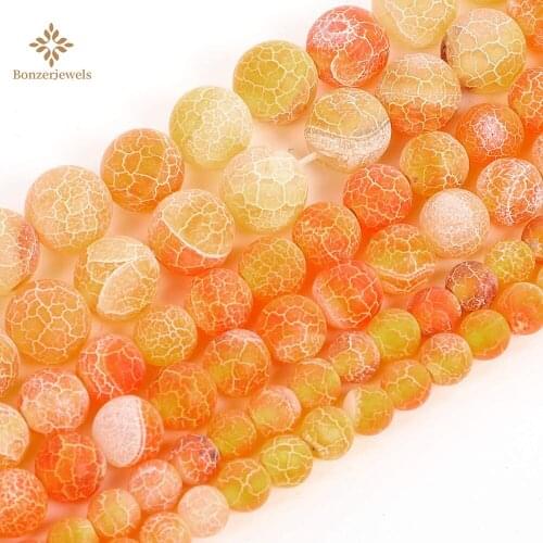 Crackle Agates Yellow Round Beads For Jewelry Making Strand DIY Matte Fashion Frosted Bead For Bracelet Women Gifts