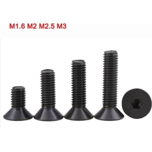 Grade 10.9 Carbon Steel Black Countersunk Head Hex Socket Screws Allen Bolts Surface Blackening DIN7991 M1.6 M2 M2.5 M3