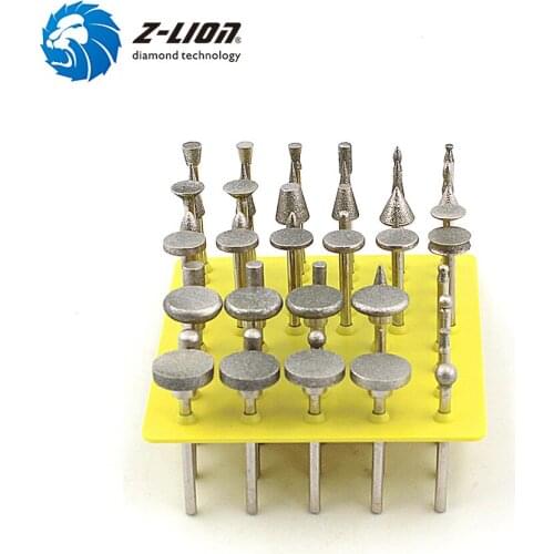 Z-LION 50PCS 3.2mm diameter Diamond Sanding Tool Needles Coated Rotary head Burr Point Grinding Rod Tools Alloy
