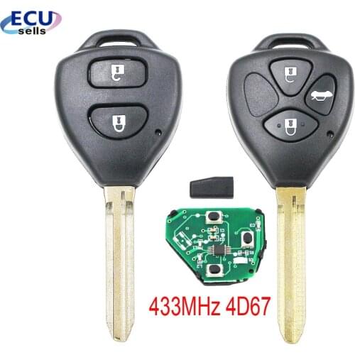 2B / 3 Buttons Remote Key 433MHz,4D67 Chip Inside for Toyota RAV4 Camry Corolla 2006-2010 Europe