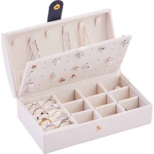 Double-Layer Velvet Multifunctional Jewelry Organizer Box PU Leather Portable Rings Earrings Necklace Display Jewelry Box