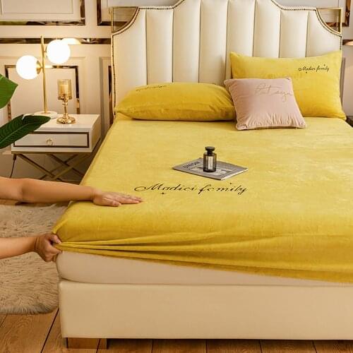 Flannel Bed Sheets Winter Warm Plush Fitted Sheet Soft Mink Cashmere Bed Linen Mattress Cover Elastic Bedspread