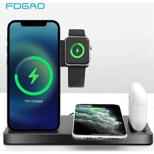 15W Qi Induction Quick Wireless Charger for AirPods Apple Watch iPhone 12 11 8 XS X 4 in 1 Fast Charging Station For Samsung S21