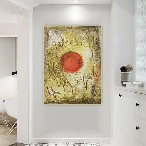 Citon Zao Wou-Ki《The Red Sun》Canvas Art Oil Painting Abstract Artwork Poster Picture Backdrop Modern Wall Decor Home Decoration