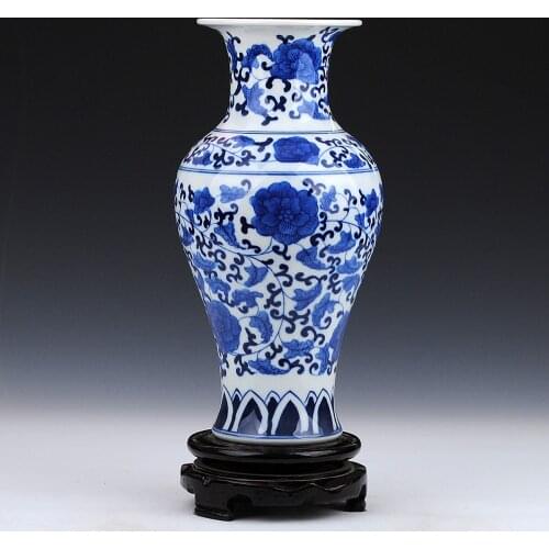 Ceramics blue and white porcelain vase modern fashion crafts home decoration fish tail bottle