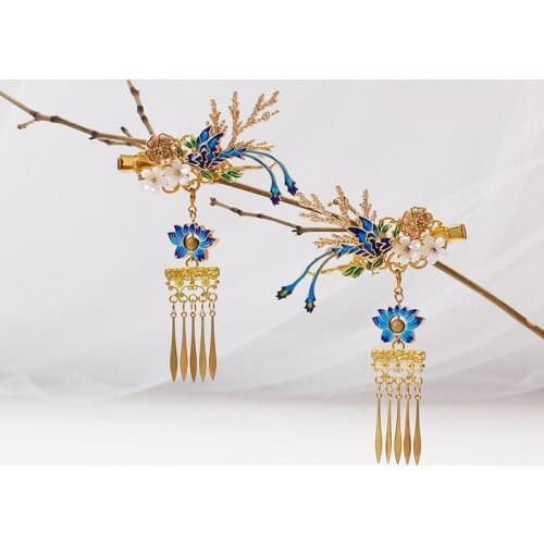 Chinese vintage Cloisonne Phoenix tail handmade hair crown hair sticks Hair clip accessories Headwear for hanfu kimono COSPLAY