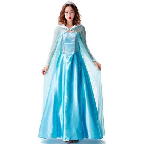 Halloween Carnival Party Ice and Snow Blue Elsa Princess Costume stage performance Frozen Queen Cosplay Dress