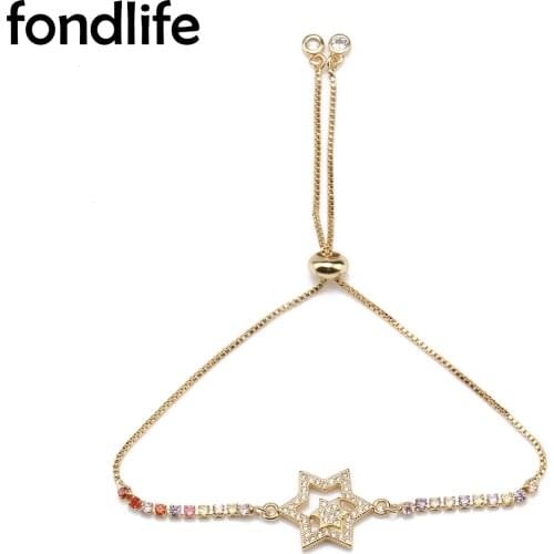 Cubic Zirconia Stones Gold-plated Six-point Star Of David Charm Bracelet Women Jewish Magen David Brass Box Chain Jewelry Gift