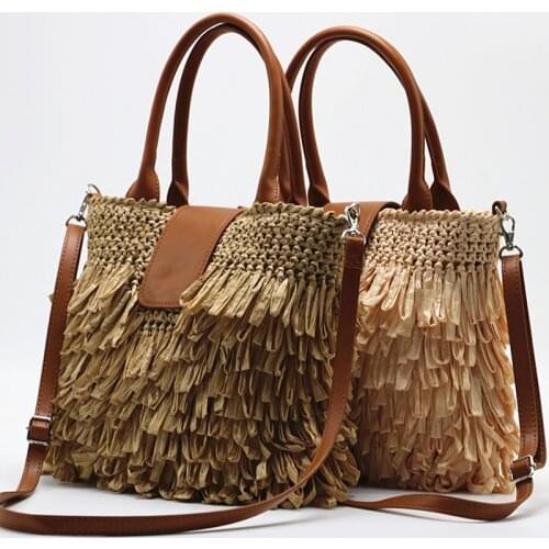Fashion Tassel Straw Bags Handmade Letters Rattan Women Handbags Wicker Woven Shoulder Crossbody Bag Summber Beach Purse 2021