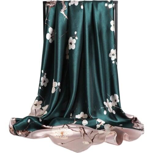 Fashion Silk Satin Women Head Scarf Floral Print Handkerchief Shawls and Wraps Hijab Scarfs Female 90*90cm Square Neck Scarves