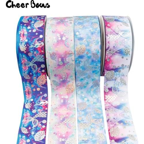 Ocean Grosgrain Ribbon 75mm Mermaid Foil Printed Ribbon DIY Hairbow Accessories Handmade Materials Gifts Packing Wrapping Ribbon