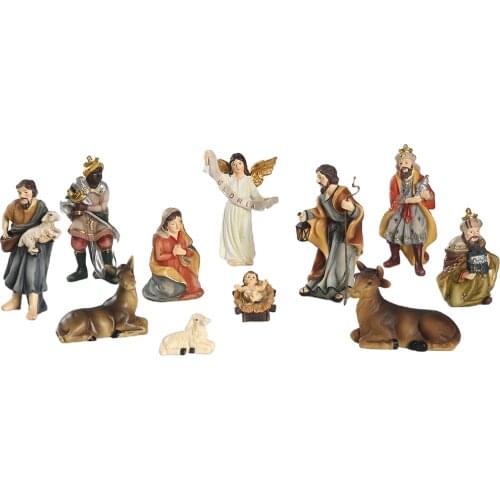 Resin Nativity Figurine Set, 4-Inch, Set of 11, Christmas Nativity Set Scene Figures Resin Figurines Baby Jesus