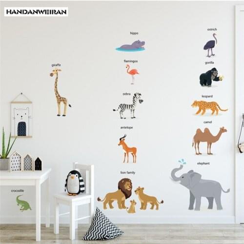 1PC Cartoon English Animal Teaching Wall Sticker Learning Stickers For Kids Refrigerator Cabinet Glass Sticker Home Decor