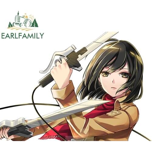 EARLFAMILY 13cm x 9.3cm for Anime Attack on Titan Mikasa Car Stickers Beauty Fine Decals Window Trunk Waterproof Car Wrap