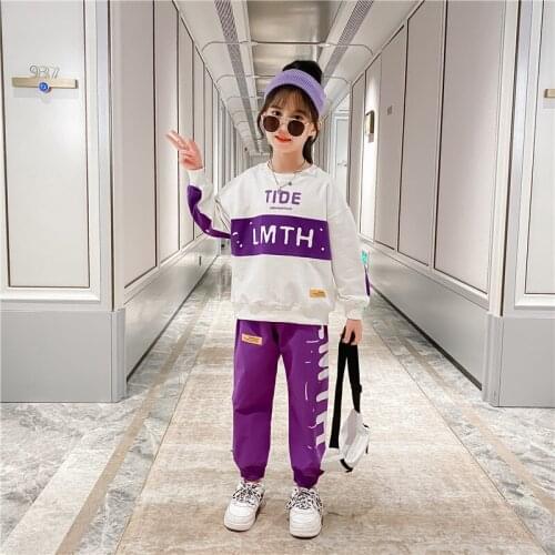 Baby Girls Clothing Kids Outfits 2 piece Cotton Print Letter Sweater Tops Pants Suit 6 8 10 12 Year Child girl Autumn Sportswear