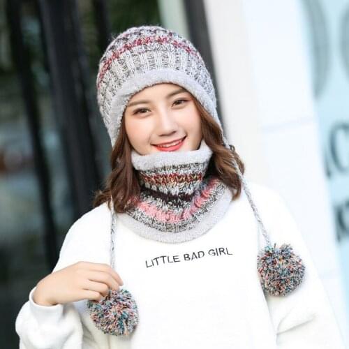 Autumn Winter Women Knitted Hat Scarf 2pcs Sets Thickening Warm Hat Collars For Lady Snow Caps Warm Skullies Beanie Scarf Set