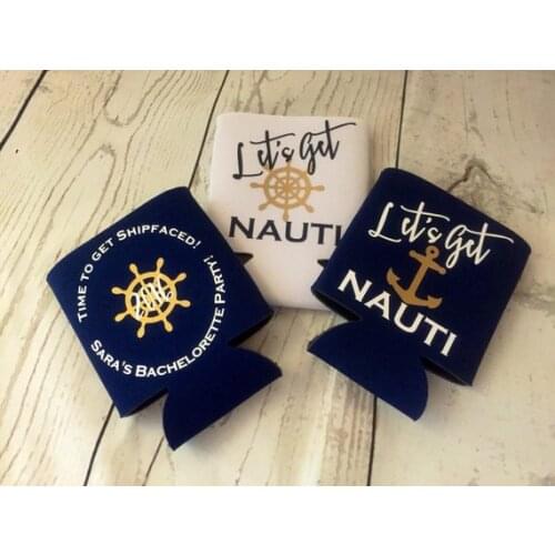 Personalize lets get nauti wedding Bachelorette Can Drink Coolers , customize bridesmaid groomsmen proposal gifts drink sleeves