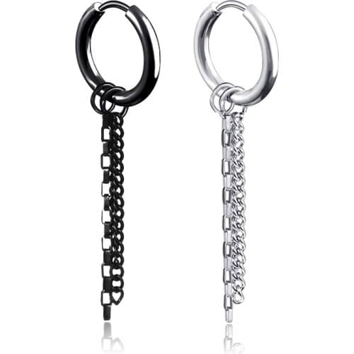 Simple Punk Box Chain Tassels Drop Earrings For Men Classic Stainless Steel Chain Tassels Earrings Jewelry Brincos Gift